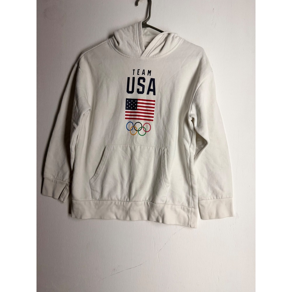 Team USA Olympics Hoodie White Graphic Pullover Sweatshirt American Flag Small